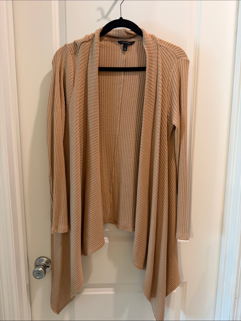 Banana Republic Tan Ribbed Open-Front Draped Cardigan